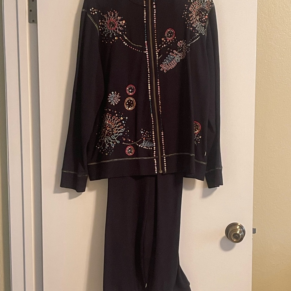 Chic Embellished Black Pantsuit - Zenergy by Chico’s - size 3